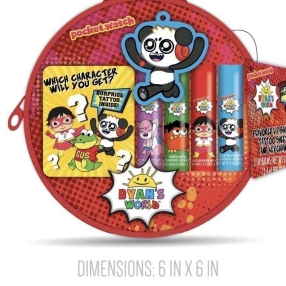 Ryan’s World Pocket Watch Flavored Lip Balms Backpack set New
